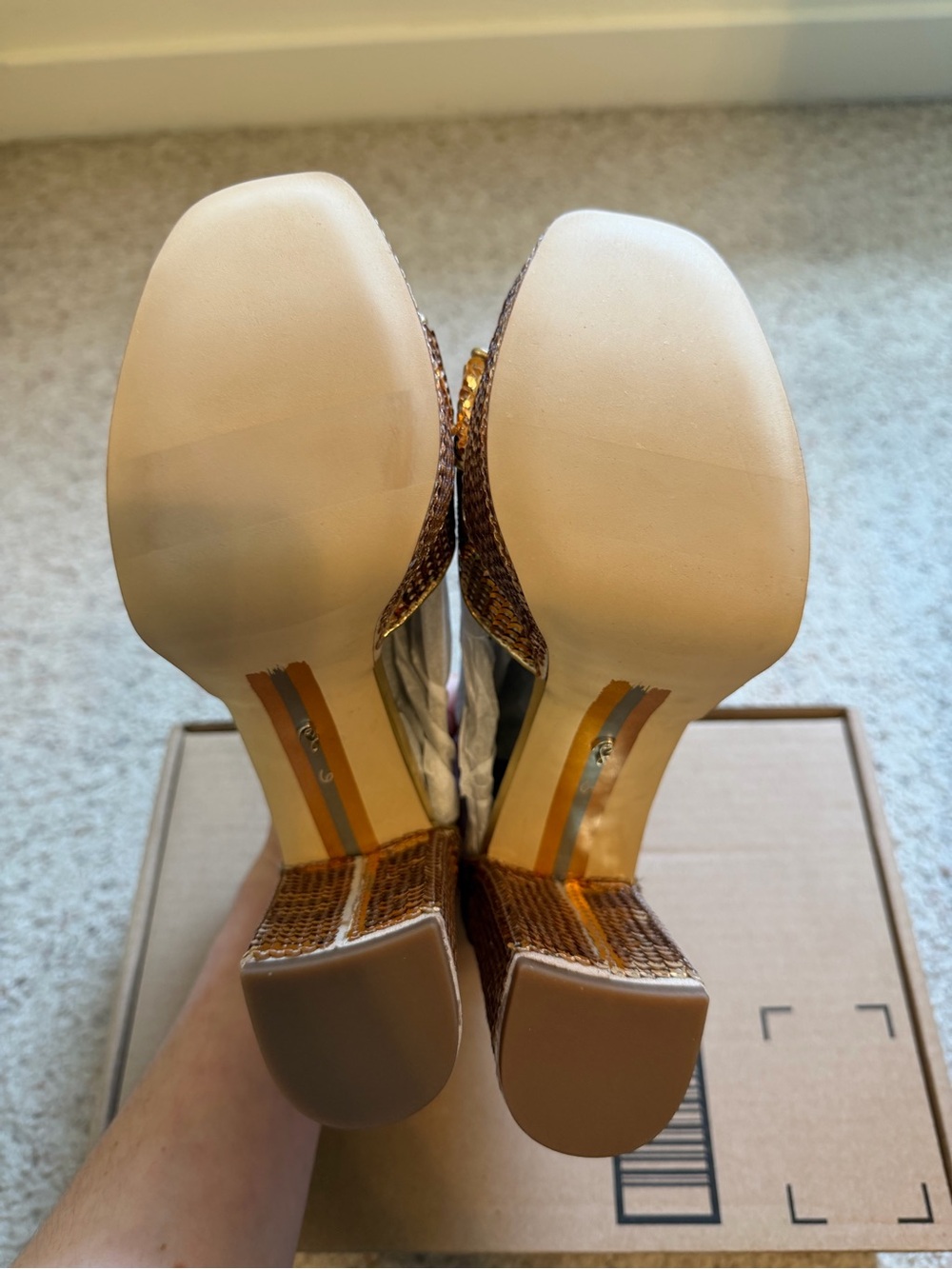 Sam Edelman Gold Sequin Platform Block Heel Sandals - Picture 8 of 9